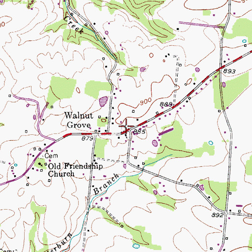 Topographic Map of Walnut Grove Cemetery, TN