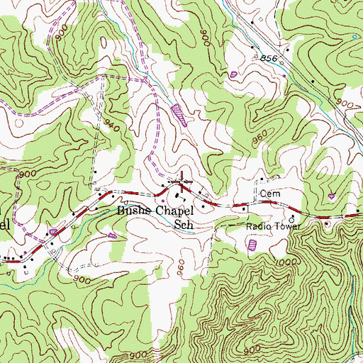 Topographic Map of Bushs Chapel Cemetery, TN