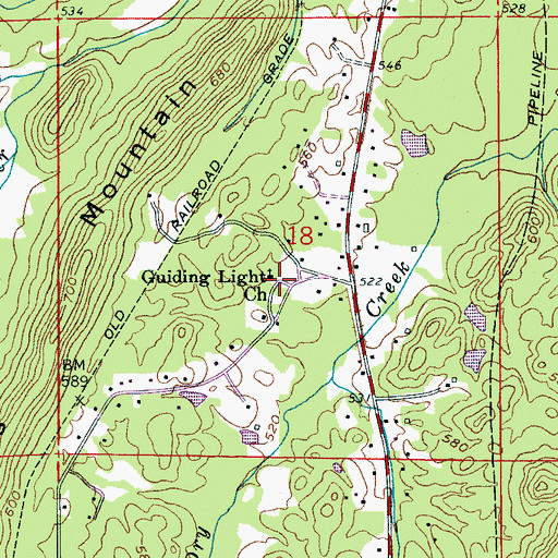Topographic Map of Guiding Light Church, AL