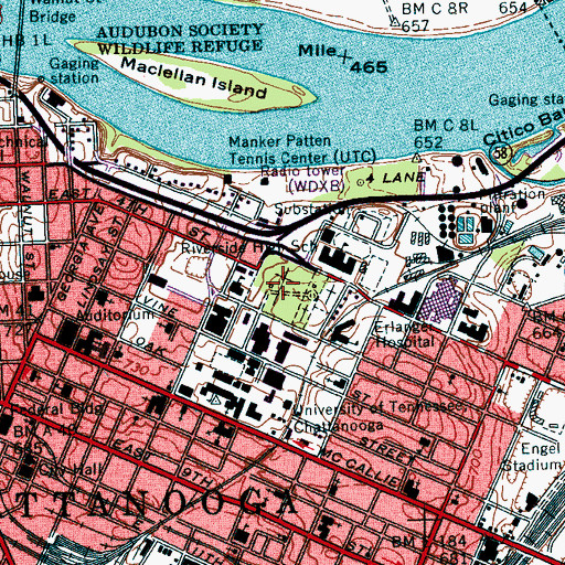 Topographic Map of Chattanooga Confederate Cemetery, TN