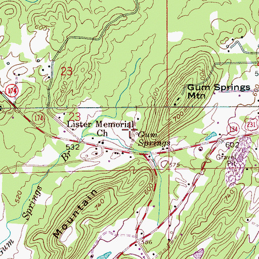 Topographic Map of Gum Springs, AL