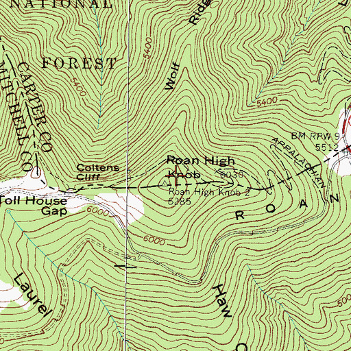 Topographic Map of Roan High Knob Appalachian Trail Shelter, TN