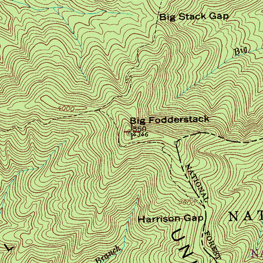Topographic Map of Big Fodderstack, TN