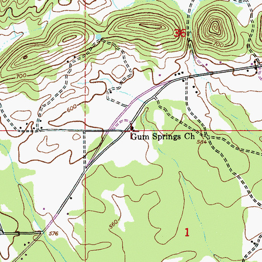 Topographic Map of Gum Springs Church, AL
