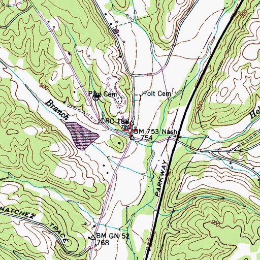 Topographic Map of Holt, TN