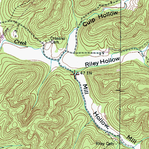 Topographic Map of Mill Hollow Branch, TN
