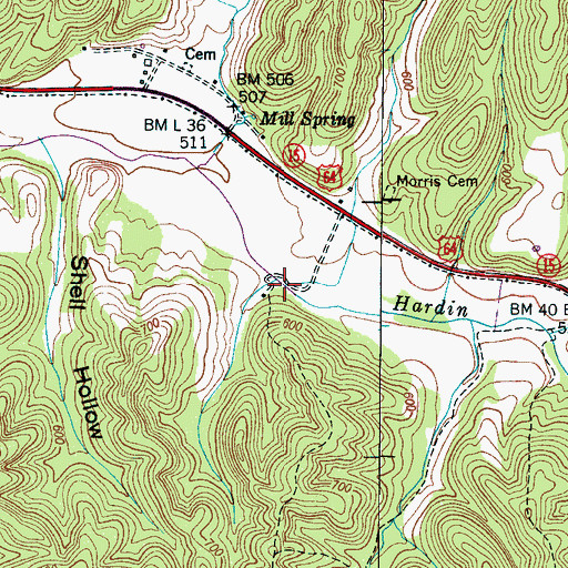Topographic Map of Mills Spring Branch, TN