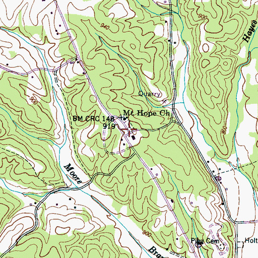 Topographic Map of Mount Hope Cemetery, TN