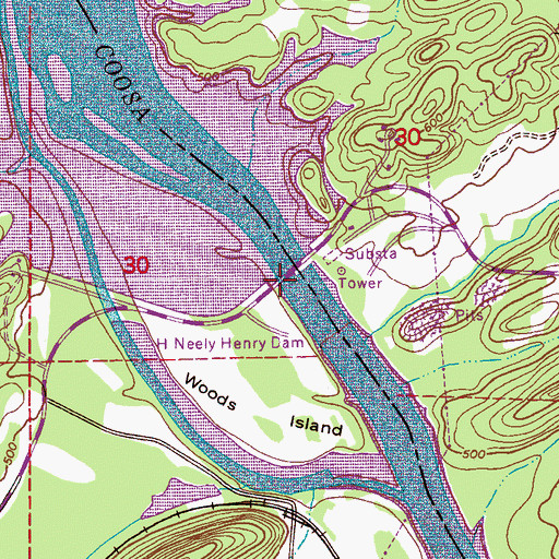 Topographic Map of H Neely Henry Dam, AL