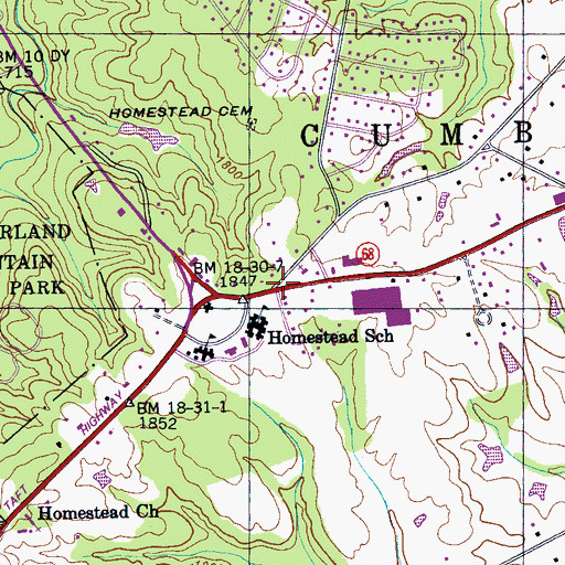 Topographic Map of Homestead, TN