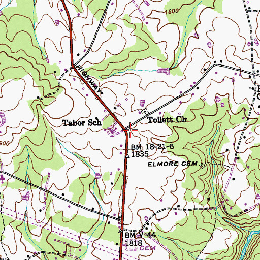 Topographic Map of Tabor, TN