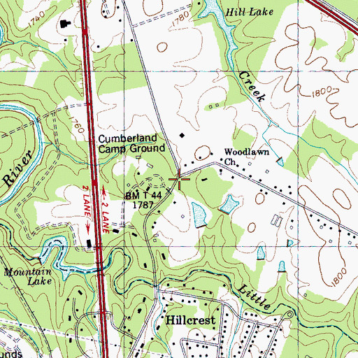 Topographic Map of Woodlawn, TN