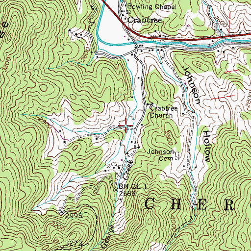 Topographic Map of Harrison Street Hollow, TN