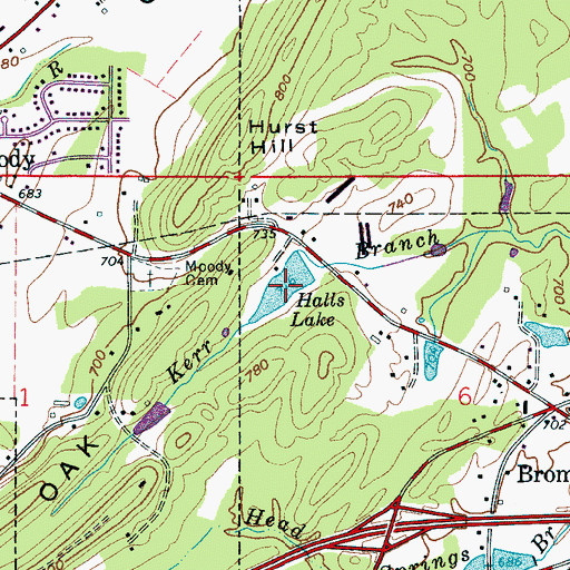 Topographic Map of Halls Lake, AL