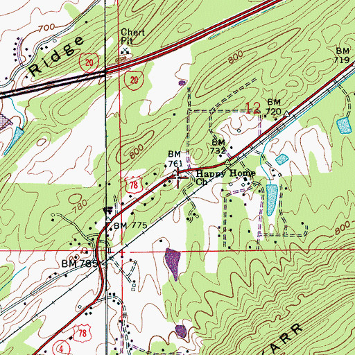 Topographic Map of Happy Home Church, AL