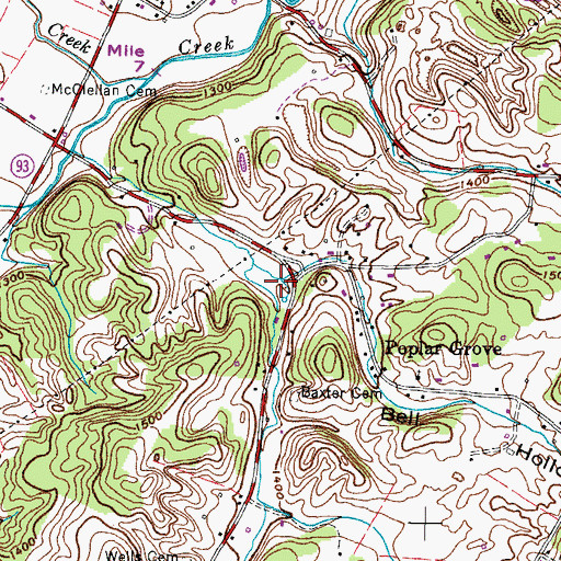 Topographic Map of Mill Valley, TN