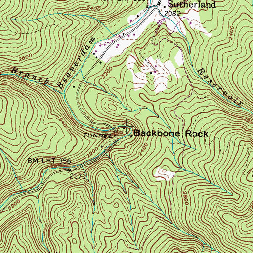 Topographic Map of Backbone Rock Recreation Area, TN