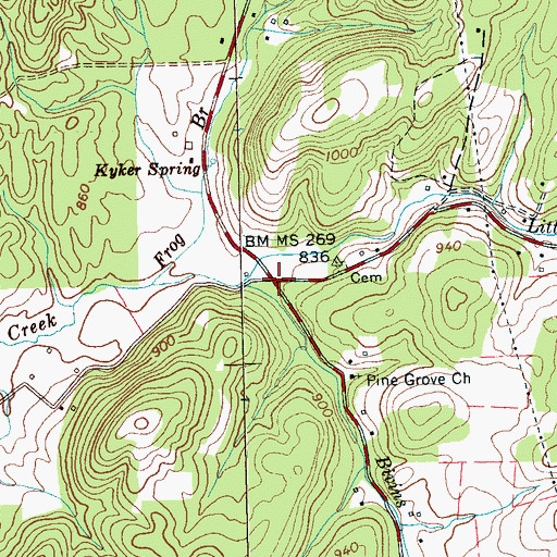 Topographic Map of Pine Grove, TN