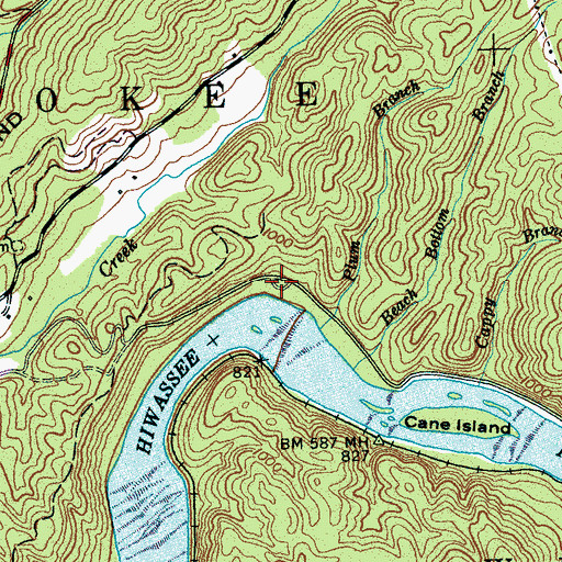 Topographic Map of Big Bend Recreation Area, TN