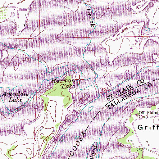 Topographic Map of Harmon Lake (historical), AL