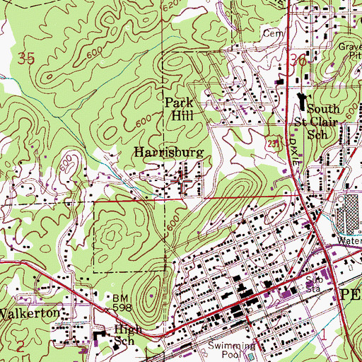 Topographic Map of Harrisburg, AL