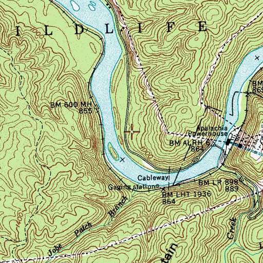 Topographic Map of Powerhouse Recreation Area, TN