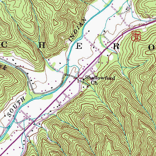 Topographic Map of Shallowford, TN