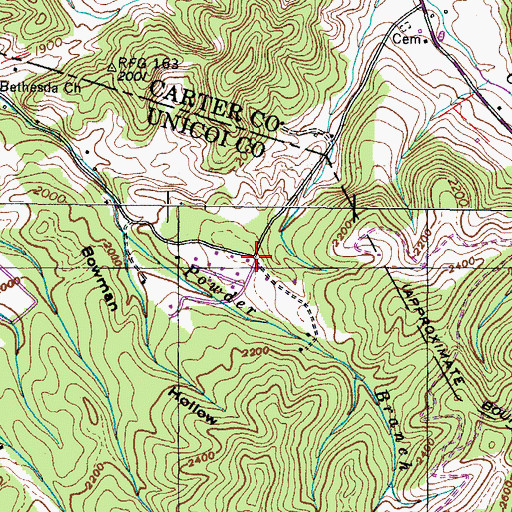 Topographic Map of Whispering Pines, TN