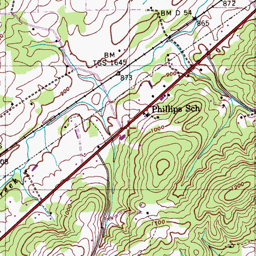 Topographic Map of Phillips, TN