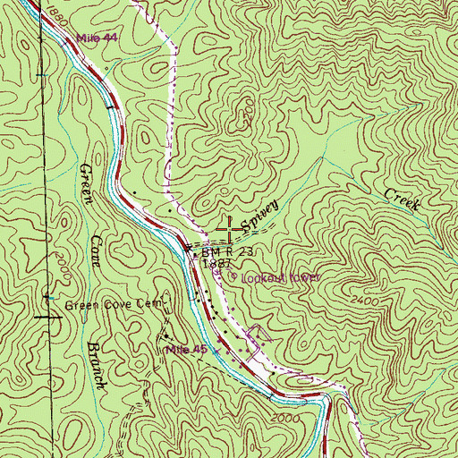 Topographic Map of Spivey Cove Recreation Area, TN
