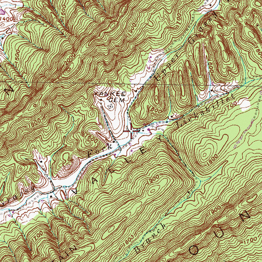 Topographic Map of Barrett Hollow, TN