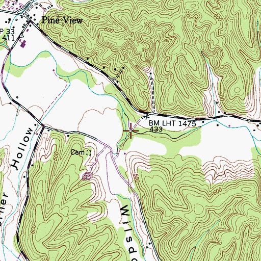 Topographic Map of Toms Creek Ford, TN