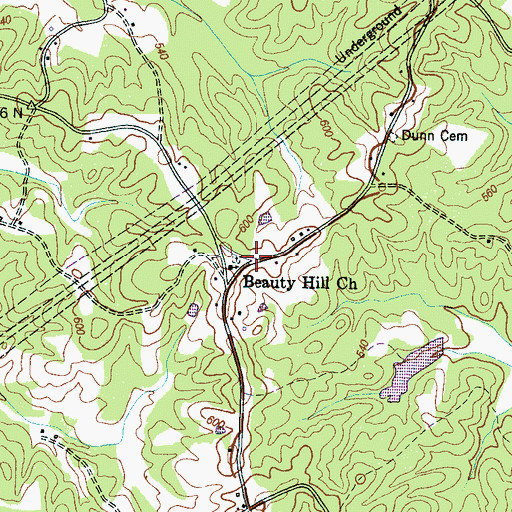 Topographic Map of Beauty Hill, TN