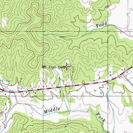 Topographic Map of Mount Zion Cemetery, TN