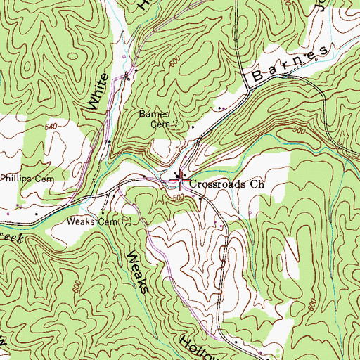 Topographic Map of Cross Roads, TN