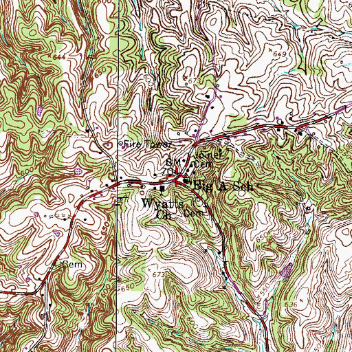 Topographic Map of Wyatts Chapel, TN