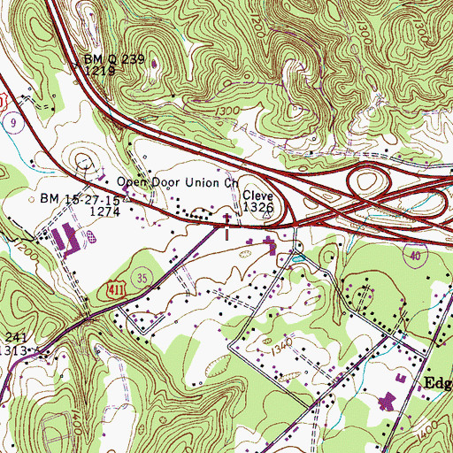 Topographic Map of Clevenger, TN