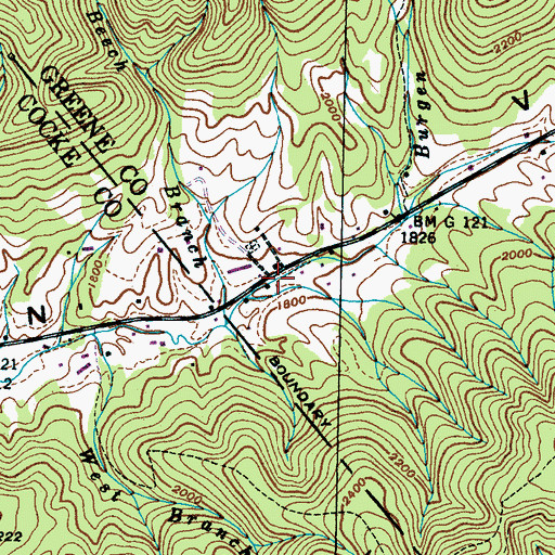 Topographic Map of Houston Valley, TN