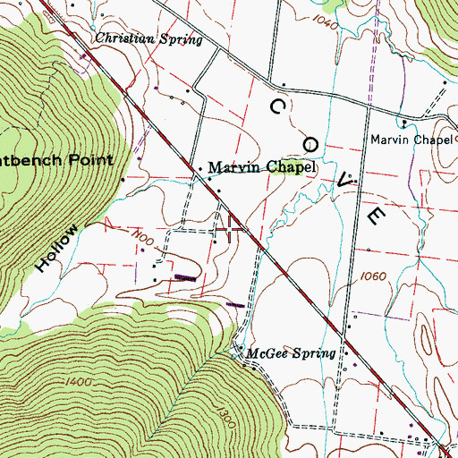 Topographic Map of Hubbards Cove Baptist Church, TN