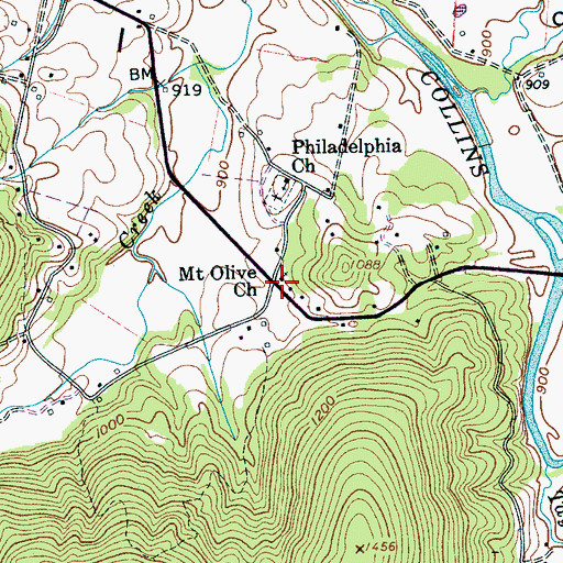 Topographic Map of Mount Olive, TN