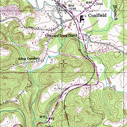 Topographic Map of Adcock Hollow, TN