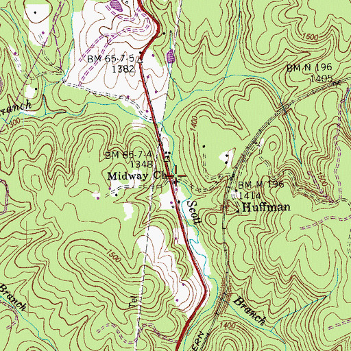 Topographic Map of Midway, TN