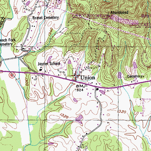 Topographic Map of Union Baptist Church, TN