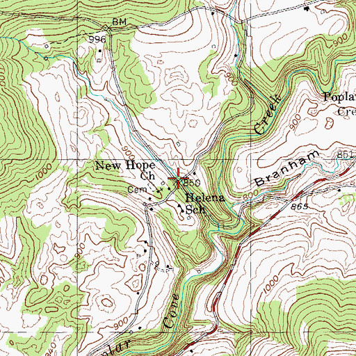 Topographic Map of Helena, TN