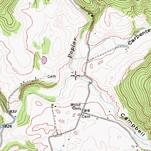 Topographic Map of Campbell Hollow Branch, TN