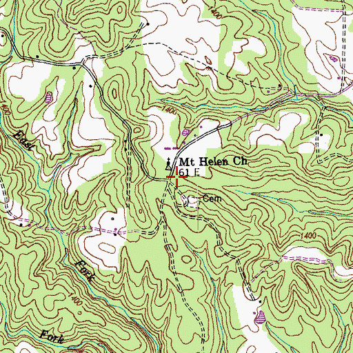 Topographic Map of Mount Helen, TN