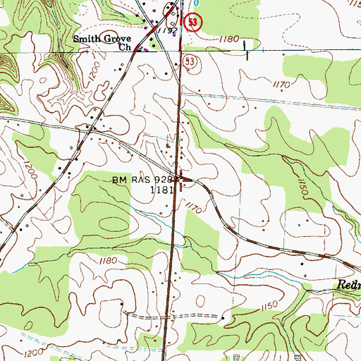 Topographic Map of Mooretown, TN