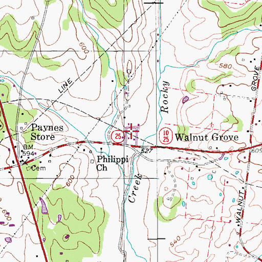 Topographic Map of Rocky Creek Subdivision, TN