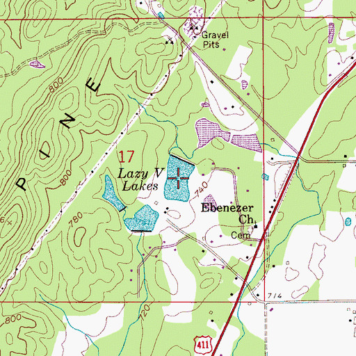 Topographic Map of Lazy V Lake, AL