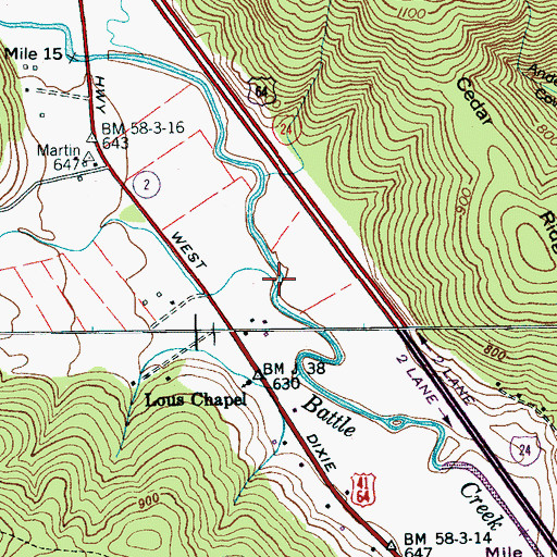 Topographic Map of Gaines Cove Branch, TN